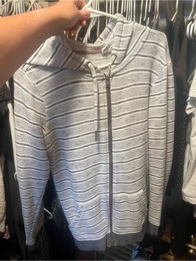 Roxy Light Gray Striped Zip-Up Hoodie